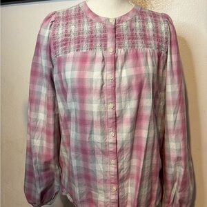 LOFT Pink Plaid Button Down Shirt